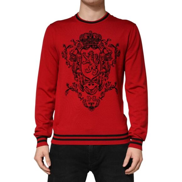 Dolce & Gabbana Red Lion Crown Logo Wool Crewneck Men's Sweater (Pre-Owned)